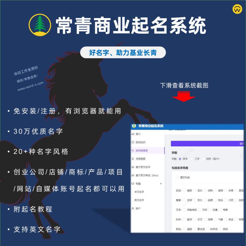 常青商业起名系统，创业公司、店铺品牌起名